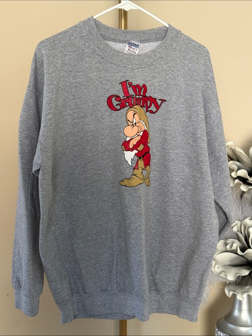 Gildan Gray Crewneck Sweater with Red "I'm Grumpy" Graphic